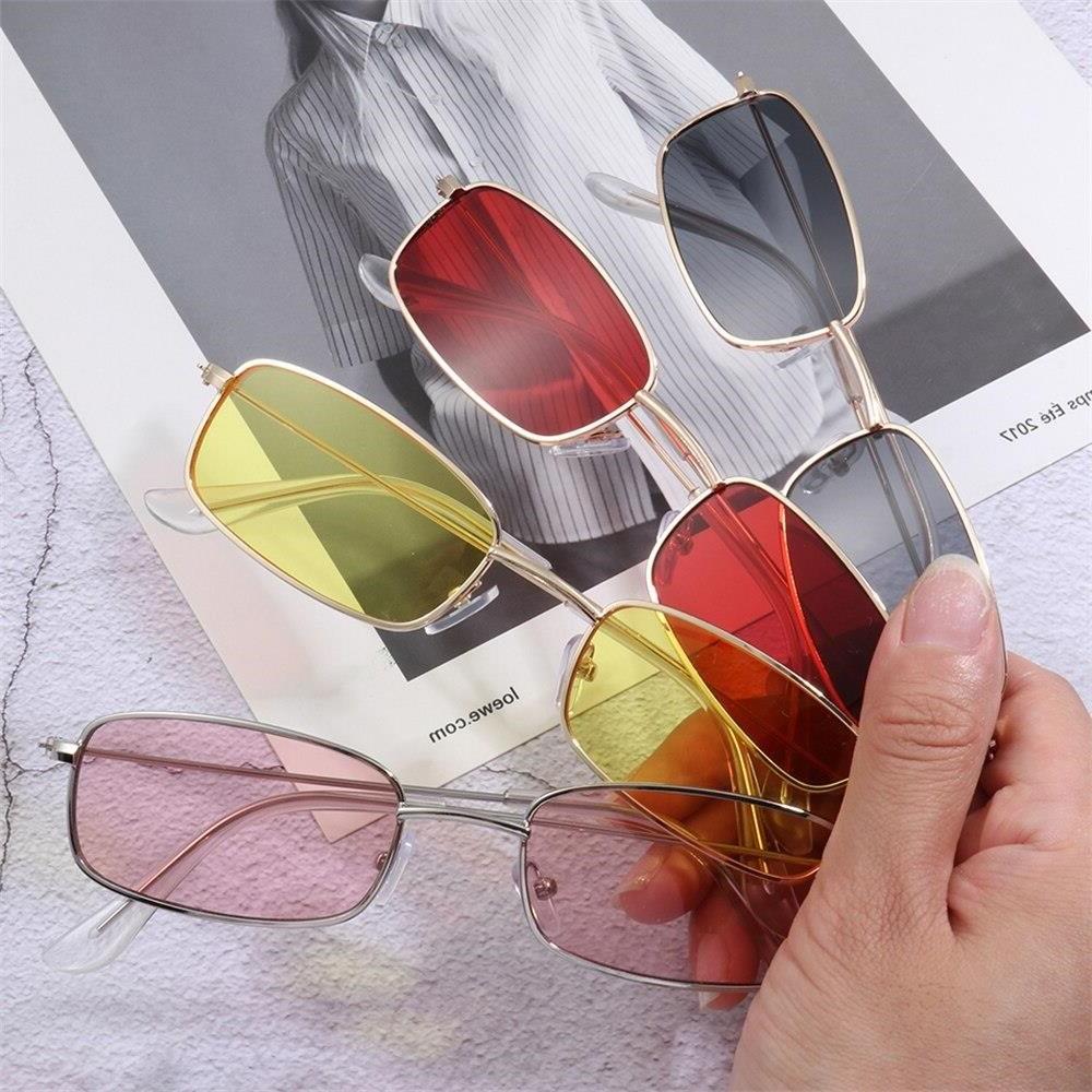 S Vintage Retro Shades Rektangel solbriller UV400 Liten metall innfatning Klar linse Solbriller Eyewear Menn Dame Goggles - Fiskebriller | Godt Fiske